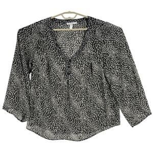 Maria Gabrielle Top Womens Size Petite XL Black Beige Long Sleeve V-Neck